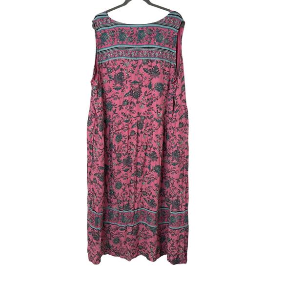 J. Jill Women's Lotus Floral Maxi Dress Pink Teal Print Tank Flowy Loose 4X - Picture 2 of 9